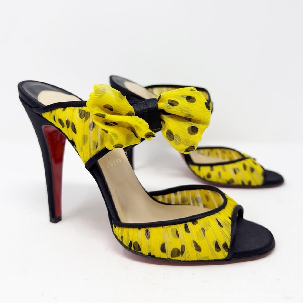 Christian Louboutin Yellow Polka Dot Bow Open-Toe Stiletto Sandals